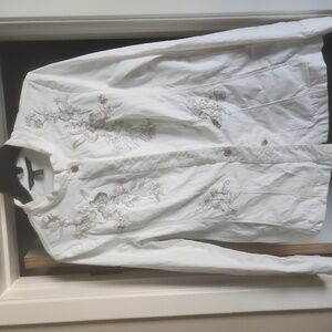 White House Black Market white appliqué jacket women’s sz 12